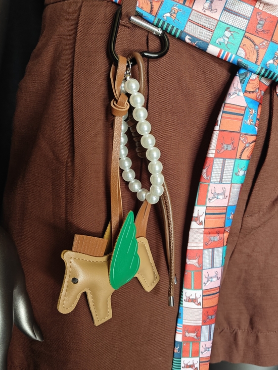 Handbags - Bag Charm with Green Wing and Pearl Strap